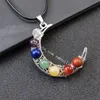 Genezing 7 chakra bilanced edelsteen kralen maan hanger ketting handgemaakte draad gewikkeld ronde ster stenen chips regenboog yoga kralen antieke zilveren halve maan sieraden