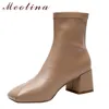 Ankle Boots Women Shoes Square Toe Block Heels Stretch Short High Heel Female Autumn Black Apricot Size 40 210517 GAI