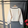 Embroidered Flower Jacket Autumn Winter Turn-down Collar Sweater Women Loose All-match Panelled Knitted Cardigan 210422