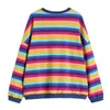 Tęcza pasiasty bluzy damskie sweter z długim rękawem Streetwear sportswear Kobieta Oversize Relaks Koreański Harajuku Ins Top 210417