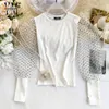Chemisiers pour femmes Chemises 2021 Corée Mode Dot Mesh Puff Sleeve Blouse Shirt Femmes Printemps Automne Casual O-Neck Tops Vintage White Blousas H