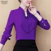 Плюс размер женские топы и блузки женские вершины шифон блузка лук сплошные блюса модные рубашки для женщин топы черный 8053 210527