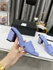 2022 Classic ladies designer high heel slippers women summer solid color sandals leather sexy thick heels 8.5&4.5 cm half slippers large size 35-42
