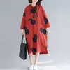 Boy Kadınlar Gevşek Günlük Elbiseler Yeni Varış Sonbahar Kore Vintage Stil Polka Noktalar Kadın Kapşonlu Uzun Elbise S2673 210412