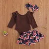 0-24M Thanksgiving Day born Infant Baby Girls Clothes Set Cartoon Turkey Romper Tutu Skirts Outfits 210515