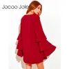 Vestido Jocoo Jolee suelto con volantes en cascada y mangas para mujer, vestido recto con cuello en V, vestido informal de invierno y primavera, rojo 210619