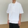 IEFB Coreano Camisa Lapela Solta Verão Verão Manga Curta Branca Camisas Corean Na Trendy Men's Silk Silk Casual Elastic Hem 9Y7657 210524