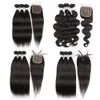 Straight Remy Hair Bundles with 4x4 4x1 Lace Closure Natural Color Body Wave Brazilian Human Hair Extension