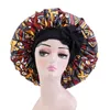 Elastisches Band, große Satin-Mütze, Schlafmütze für Damen, afrikanisches Muster, Ankara-Druck, verstellbare Nachtschlafmütze, weiche Kopfbedeckung