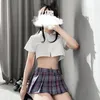 Etnik Giyim Kadınlar Sailor Üniformaları Japon Tarzı Beyaz Kısa Kollu Papyon Kawaii Kızlar Seksi Mini Etekler Suit Okul Üniforma Lolita