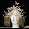 Clips Barrettes Sieraden Drop Delivery 2021 Niushuya Retro Chinese Hanfu Ancient Costume Hair Blue Draggonfly Bride Wedding Hoofdress Access