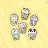 Cute Animal Modeling Pearl Milk Tea Pins Cat Panda Rabbit Bear Unicorn Paint Badge Unisex Children Alloy Bottle Hat Bags Collar Br316w