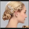 Biżuteria Trendy Bride Rhinestone Biały Kryształ Pearl Grzebień Kwiat Design Klipy Wedding Party Bridal Headpiece Hair Aessories PS2413 Drop Deliv