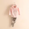 Autumn Spring 2 3 4 6 7 8 Years Striped Long Sleeve Cotton Hoodies Tops+Leggings Baby Kids Girl 2Pcs Outfits Clothing Sets 210529