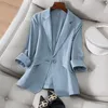 Damenanzüge Blazer High-End-Bürodame Leinen Kleiner Anzugmantel 2021 Frühling Sommer Elegant Slim Fit Dünn aussehender Blazer Frauen Schwarz Weiß