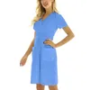 Robes décontractées femmes robe dames mode été à manches courtes col en v solide travail uniforme avec poche femme Vestidos D14 #