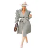 Women's Trench Coats Marca Moda Rua Sexy Mulheres Roupas Tops Ruched Longo Manga Chique Elegante Lady Exterior