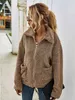 Höst Vinter Tjock Varma Plush Jackor Kvinna Mode Lapel Pocket Zipper Soild Cardigan Faux Fur Coat Casual Loose Women Jacket 210522