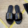 Designer Sandals Genuine Leather Slippers High Quality Luxury Sliders Women Fashion Metal letters Slide Ladies Black Outdoor Home Slides With Box