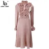 Zomer mode runway jurk vrouwen solid elegante lange mouw ruche geplooide feest dames midi vestidos 210522