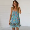 Women Dress Deep V Neck Bohemia Print es Backless Sling Flower Sexy Loose Short Beach es Summer 210524