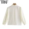 Femmes Mode Faux Perle Boutons Blouses Confortables Vintage Bow Tie Collier Trois Quarts Manches Femme Chemises Chic Tops 210507