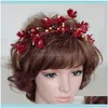 Gereedschap ProductenFlorale Haarbanden Wijn Red Hoop Kroon Dames Luxe Crystal Bruiloft Hoofdband Handgemaakte Kralen Haar Aessoires Hoofddeksels1 DRO