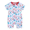 Verão Natal bebê macacão bonito recém-nascido crianças menina casual manga curta shorts santa claus árvores boneco de neve impresso zíper jumpsuits toddler roupas m3818