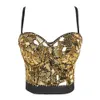 Top corto con strass glitterato da donna Rave Festival Top con paillettes argento lucido per gilet vintage da night club 210407