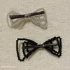 11X4 5CM Clip a pressione classica in bianco e nero fatta a mano con fiocco di perle Clip laterale per tornante per accessori per gioielli preferiti per copricapo da donna256c