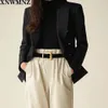 女性のファッションオフィスはダブルブレストブレザーを着用するヴィンテージ長袖バックベント女性アウターシックトップ210520