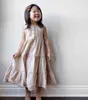 2020 bébé enfants été nouvelle fille lin ourlet dentelle plissée sans manches robes de princesse enfant en bas âge filles couleur unie longue longueur tissu G1129