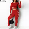 Trainingspak twee stuk set vrouwen herfst lange mouw crop tops volledige lengte broek sets sexy backless club solide plus size sportkleding 210513