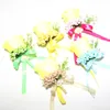 50 st \ lot gäst boutonniere Pins handgjorda DIY Fashion Silk Fabric Rose Men Brosch Corsage Blomma för Kläder Party Decoration