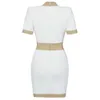 Ocstrade Bandage Dress Sexig Deep V Neck White Bodycon Summer Women Elegant Buttons Club Night Party 210527