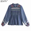 Women Vintage Agaric Lace Print Elastic Pleated Kimono Shirt Lady Lantern Sleeve Blouse Roupas Chic Femininas Tops LS7400 210416