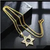 Collares colgantes Drop Delivery 2021 Unique Magen Star Of David colgante collar hombres mujeres Hip Hop joyería Full Rhinestone moda 60Cm Lo