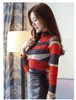 Fashion Shirt Slim Bottoming Blouse Wome Long Sleeve Striped Lace Women Tops High Collar Women's Clothing 821E 50 210417