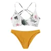 Çiçek Rastgele Baskı Mayo Mayo kadın Yüzme Takım Elbise Bikini Kesim Çiçek Iki Parçalı Beachwear 210625