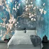 Fondos de pantalla Milofi Custom 3D Mural Wallpaper Retro Pintado a mano Magnolia Flor Fondo Pared Nórdico Azul Elegante Pintura al óleo 9977396