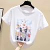 Wwenn Korean Tee Shirt Short Sleeve T Shirt Kvinnor Toppar Sommarkläder Kvinna Tshirts Bomull Y2K Fashion Ladies Applique 210507