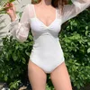 one-piece small chest gathered sexy conservative cover belly slimming spring bikini Swimsuit women 210416