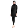 Ropa de baño Sólido Islámico Tallas grandes Dos piezas Moda musulmana Burkini Mujer Manga larga Traje de baño de cintura alta Bufanda Mujer Máscara de baño de playa 6XL