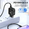 PD 18W USB QC3.0 빠른 충전 UK US EU 플러그 충전기 여행 휴대용 Type-C 벽 충전기 Samsung S20 용 휴대용 Type-C 벽 충전기