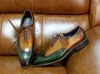 Formal Shoes Handmade Mens Wingtip Oxfords Green & Camel Genuine Calf Leather Classic Wedding Men Dress Shoes Business