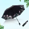 높은 품질의 태양 우산 크리 에이 티브 여성 작은 검은 사용자 정의 로고 3 배 보호 빗물 우산에서 접는 광고 쉼터