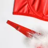 NXY sexy setChristmas Gift Real Feather Underwear Red Sensual Lingerie Woman Sets Sexy Erotic Bra Underwire Bralet Push Up Leather Intimate 1127
