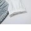 半袖ボタンラペルパッチワークデニムスリム女性のシャツセクシーかわいいクロップトップブラウス夏のファッションブルスサマーティー210417