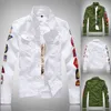 Winter Autumn Jacket Men Casual Long Sleeve Turn-down Collar Printed White Green Denim Male Jackets Coat