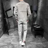 남자 Tracksuits 봄 가을 망 Streewear 캐주얼 세트 패션 슬림 데님 정장 남자 2 조각 세트 싱글 브레스트 자켓 청바지